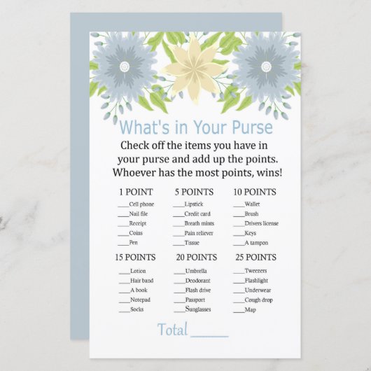 Mooie bloemen Wat zit er in je handtas? (Voorkant / Achterkant)