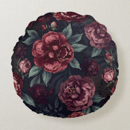 Mooie Bloemen Waterverf Donkerrood Patroon Rond Kussen