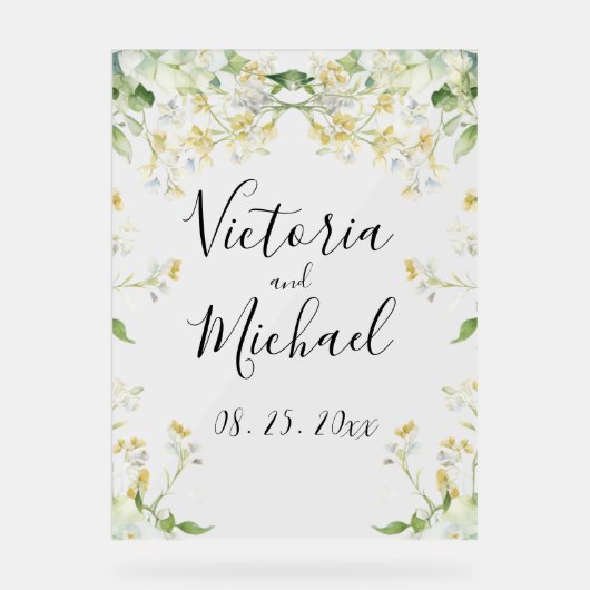 Mooie Bloemen Wildbloemen Neutrale Kleur Bruiloft Acryl Bord (Voorkant)