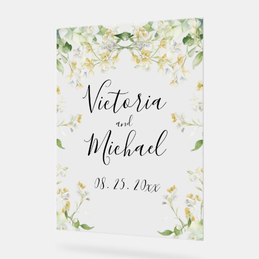 Mooie Bloemen Wildbloemen Neutrale Kleur Bruiloft Acryl Bord (Hoek)