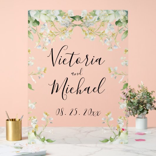 Mooie Bloemen Wildbloemen Neutrale Kleur Bruiloft Acryl Bord (Huwelijk)