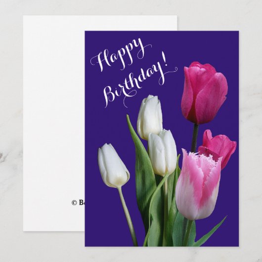 Mooie bloemen witte roze tulpen gelukkige verjaard feestdagenkaart (Voorkant / Achterkant)