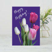 Mooie bloemen witte roze tulpen gelukkige verjaard feestdagenkaart (Staand voorkant)