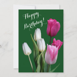 Mooie bloemen witte roze tulpen gelukkige verjaard feestdagenkaart