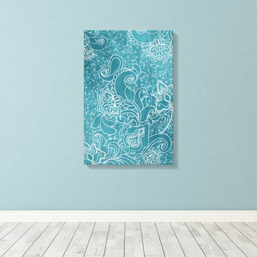 Mooie  bloemen zwaaien met paisleys canvas afdruk (Insitu (Houten vloer))