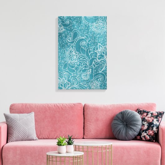 Mooie  bloemen zwaaien met paisleys canvas afdruk (Insitu (Woonkamer))