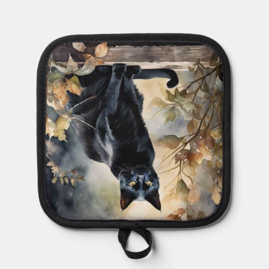 Mooie Bloemen Zwarte Kat Pannenlap (Voorkant)