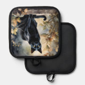 Mooie Bloemen Zwarte Kat Pannenlap (Voorkant / Achterkant)