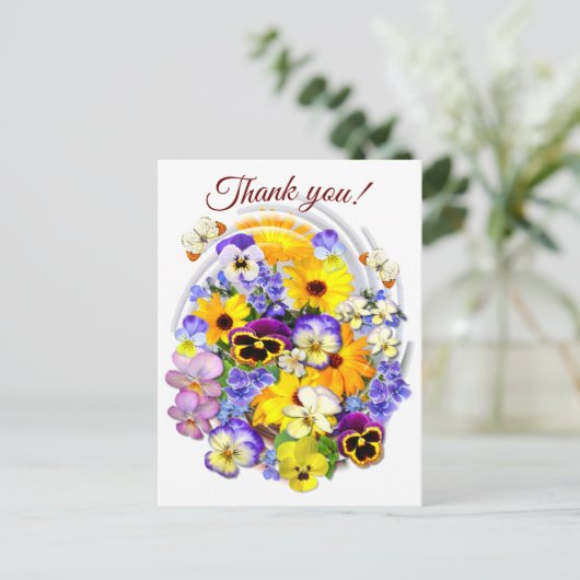 Mooie bloemenboeket aangepaste tekst dank je wel   briefkaart (Staand voorkant)