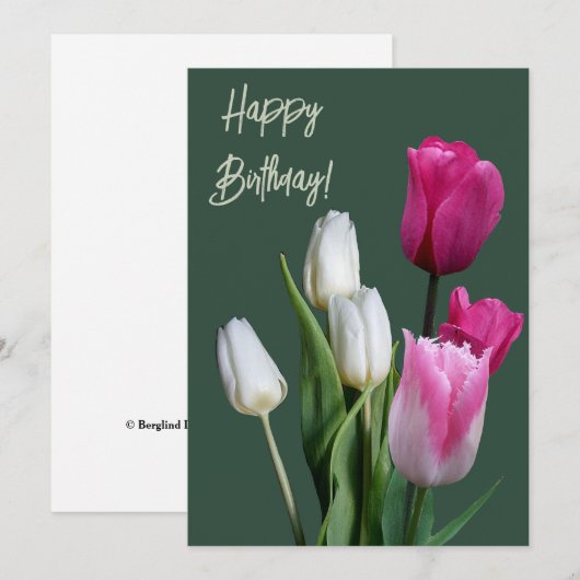 Mooie bloemenboho witte roze tulpen verjaardag feestdagenkaart (Voorkant / Achterkant)