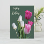 Mooie bloemenboho witte roze tulpen verjaardag feestdagenkaart (Staand voorkant)