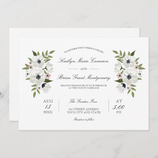 Mooie bloemenbruiloft uitnodiging (Voorkant / Achterkant)