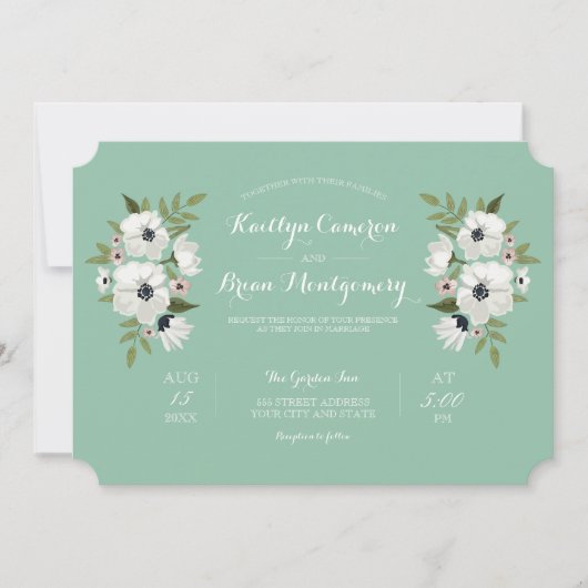 Mooie bloemenbruiloft uitnodiging - mint (Voorkant)