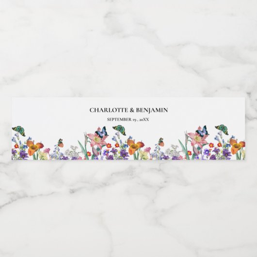 Mooie  bloemenbruiloft waterfles etiket (Enkel label)