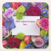 Mooie bloemencadeaurozen tekstvak op maat kartonnen onderzetters (Voorkant)