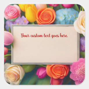 Mooie bloemencollectie met rozen, tulpen en horten vierkante sticker
