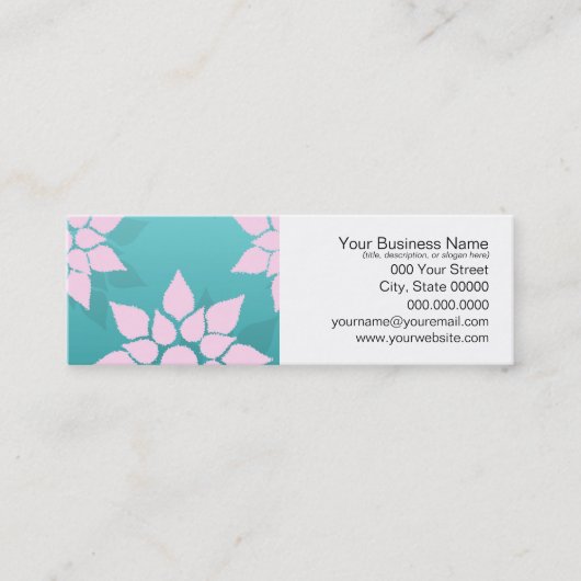 Mooie bloemendesign roze over turquoise mini visitekaartje (Voorkant)