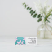 Mooie bloemendesign roze over turquoise mini visitekaartje (Staand voorkant)