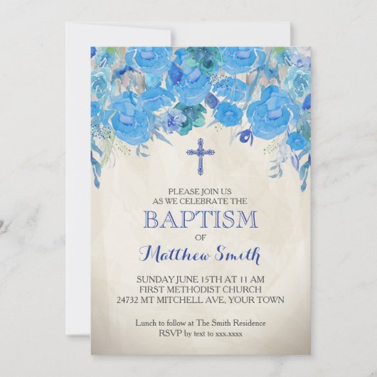 Mooie Bloemendoop Uitnodiging, Baby Kaart (Voorkant)