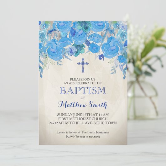 Mooie Bloemendoop Uitnodiging, Baby Kaart (Staand voorkant)