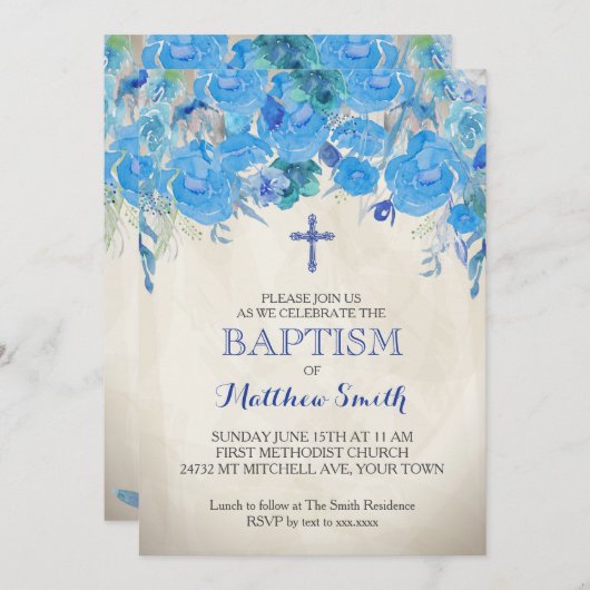 Mooie Bloemendoop Uitnodiging, Baby Kaart (Voorkant / Achterkant)