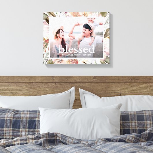 Mooie bloemengezegende typografie foto canvas afdruk (Insitu (Slaapkamer))