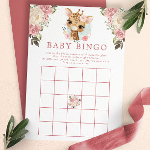 Mooie bloemengiraffe babyshower bingospel kaart