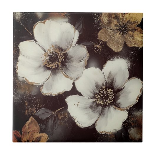 Mooie bloemengouden huis tegels tegeltje (Voorkant)