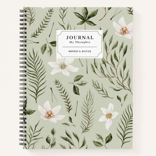 Mooie Bloemengroen Goud Witte Patroon Journal Notitieboek (Voorkant)
