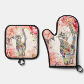 Mooie Bloemenkat Ovenwant & Pannenlap Set (Voorkant)
