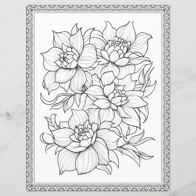 Mooie bloemenkleurplaat schrootboekpapier (Voorkant)