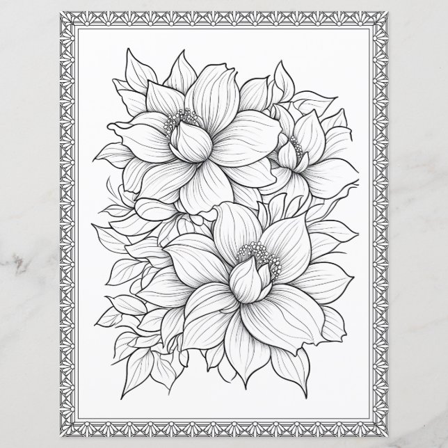 Mooie bloemenkleurplaat scrapbookpapier (Voorkant)
