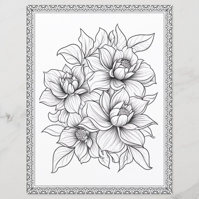 Mooie bloemenkleurplaat scrapbookpapier (Voorkant)