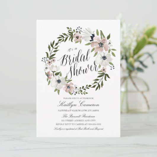 Mooie bloemenkrans - bruids douche uitnodiging (Staand voorkant)