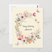 Mooie bloemenkrans en vlinders verjaardag briefkaart (Voorkant / Achterkant)