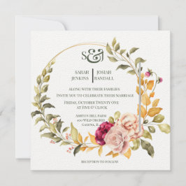 Mooie bloemenkrans (goud) Uitnodiging