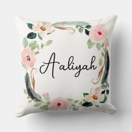 Mooie Bloemenkrans Naam Monogram Kussen (Achterkant)