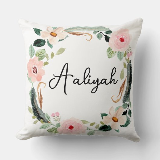 Mooie Bloemenkrans Naam Monogram Kussen (Voorkant)