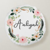 Mooie Bloemenkrans Naam Monogram Rond Kussen (Achterkant)