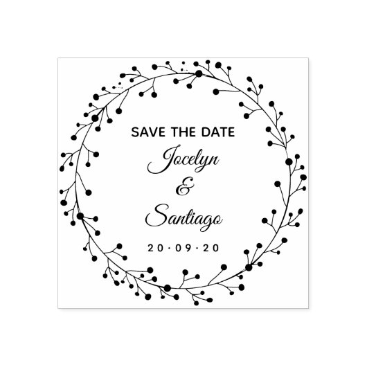 Mooie bloemenkrans Save The Date Rubberstempel (Afrduk)