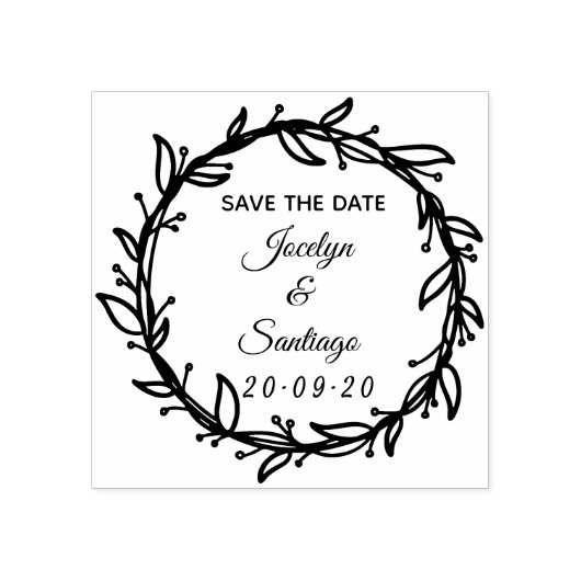 Mooie bloemenkrans Save The Date Rubberstempel (Afrduk)