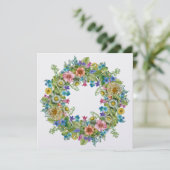 Mooie bloemenkrans uitnodiging (Staand voorkant)