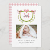 Mooie bloemenkroon met monogram pasgeboren meisje aankondiging (Voorkant / Achterkant)