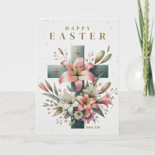 Mooie Bloemenkruis Custom Christelijk Pasen Feestdagen Kaart (Voorkant)