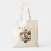 Mooie Bloemenkruis Happy Easter Christelijk Tote Bag (Achterkant)