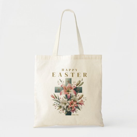 Mooie Bloemenkruis Happy Easter Christelijk Tote Bag