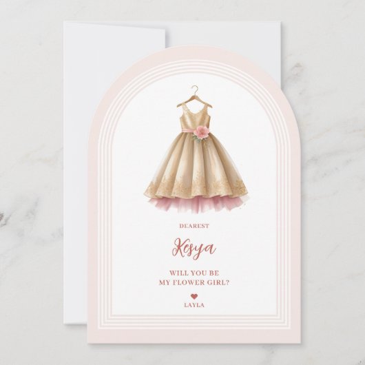 Mooie Bloemenmeisje jurk in roze en goud Kaart (Voorkant)