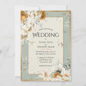 Mooie Bloemenneutrale Groene Waterverf Bruiloft Kaart (Voorkant)