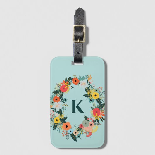 Mooie bloemenovale krans monogram bagagelabel (Voorkant (verticaal))