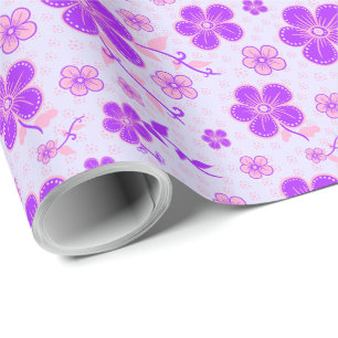 Mooie bloemenprint paars en roze op lavendel cadeaupapier